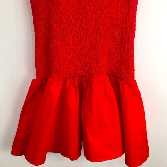 Zara Red Smocked Bodice Drop Waist Tiered Ruffle Form Fitted Mini Dress NEW - Picture 14 of 16